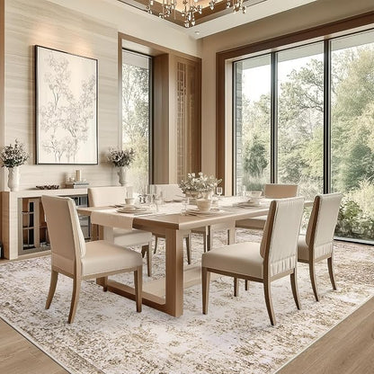8x10 Area Rug Living Room Rugs - Washable Rug Large Modern Abstract Soft Thin Carpets Indoor Floor No Slip Vintage Carpet for Bedroom Under Dining Table Nursery Home Office Decor Beige