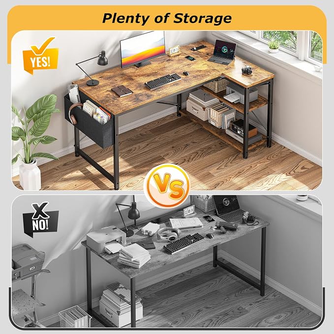 EnHomee Office Desk with Outlet,Power Home Office & Study Electronic Gear | Reliable Power Supply for Study & Electronic Device,Reversible Shelves & Side Bag,Convenience for Small Space, Black