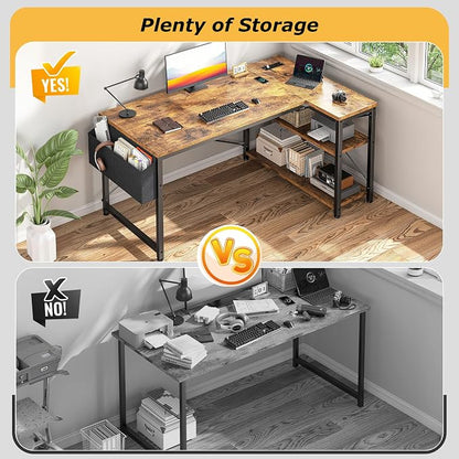 EnHomee Office Desk with Outlet,Power Home Office & Study Electronic Gear | Reliable Power Supply for Study & Electronic Device,Reversible Shelves & Side Bag,Convenience for Small Space, Black