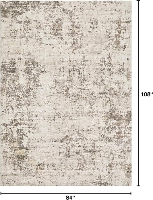 UERMEI 7x9 Area Rug Living Room Rugs - Washable Neutral Modern Abstract Soft Thin Large Rug Indoor Floor No Slip Rug Carpet for Bedroom Under Dining Table Home Office Decor - Dark Brown