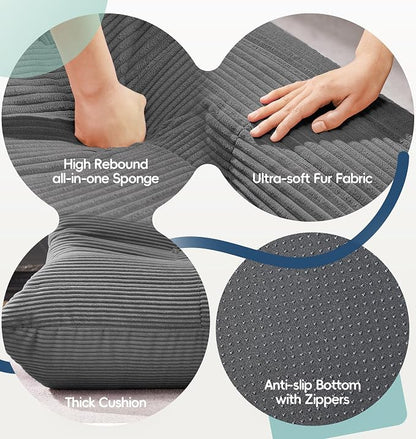 Hobestluk Small Bean Bag Chair Faux Fur Fabric BeanBag Couch for Playroom | Grey Corduroy,Ergonomic Design,Memory Foam,Strong Supportive,No Assembly Required,Decorative Style for Living Room Bedroom