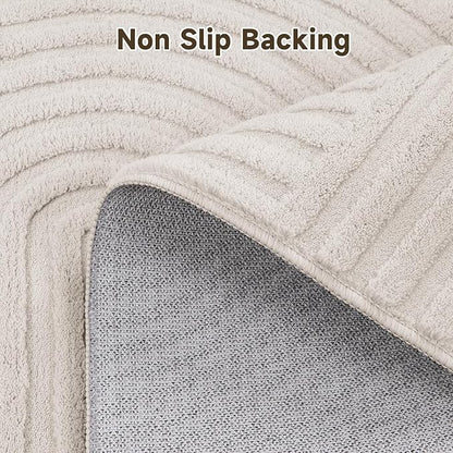 Pauwer 6ft Washable Area Rugs for Living Room Modern Beige Solid Color Soft Fluffy Rugs for Bedroom Non Slip Boho Accent Indoor Mat Floor Carpet Cover for Kids Dining Room Kitchen Office