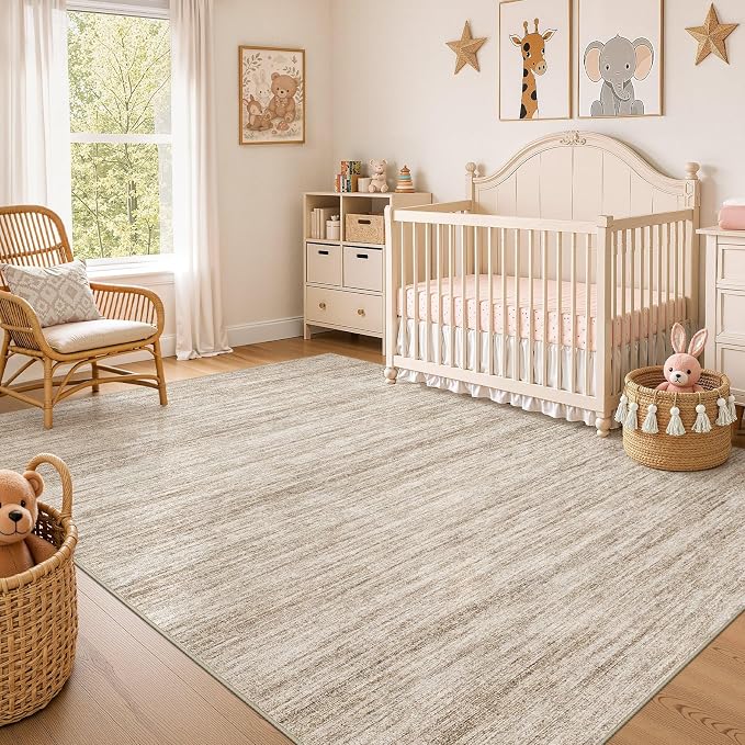 Nakagishi 6X8 Area Rugs Living Room: Washable Large Vintage Rug Neutral Non-Slip Soft Stain Resistant Indoor Carpet for Bedroom Nursery Dining Room Office Playroom - Dark Brown