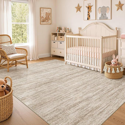 Nakagishi 6X8 Area Rugs Living Room: Washable Large Vintage Rug Neutral Non-Slip Soft Stain Resistant Indoor Carpet for Bedroom Nursery Dining Room Office Playroom - Dark Brown
