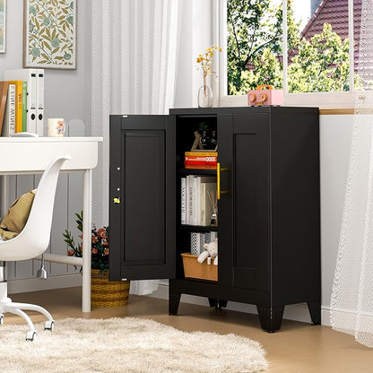 GAIOUS 36" Black Metal Storage Cabinet with Lock, Locking Cabinet with 2 Doors and 2 Adjustable Shelves, Bathroom Floor Cabinets, Freestanding Locked File Cabinets for Home/Office/Garage