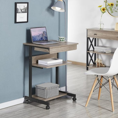 Topeakmart Gray Art Deco Desk, Rolling Computer Desk Cart with Drawer, Small Space Solution for Writing, Laptop, PC, 22 x 20.1 x 31.5 inches