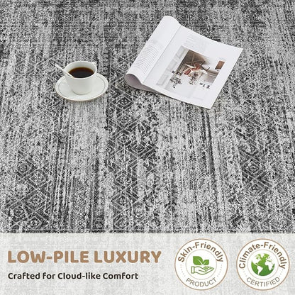 UERMEI 8x10 Area Rug Living Room Rugs - Washable Neutral Modern Abstract Soft Thin Rug Indoor Floor No Slip Rug Carpet for Bedroom Under Dining Table Home Office Decor - Dark Gray