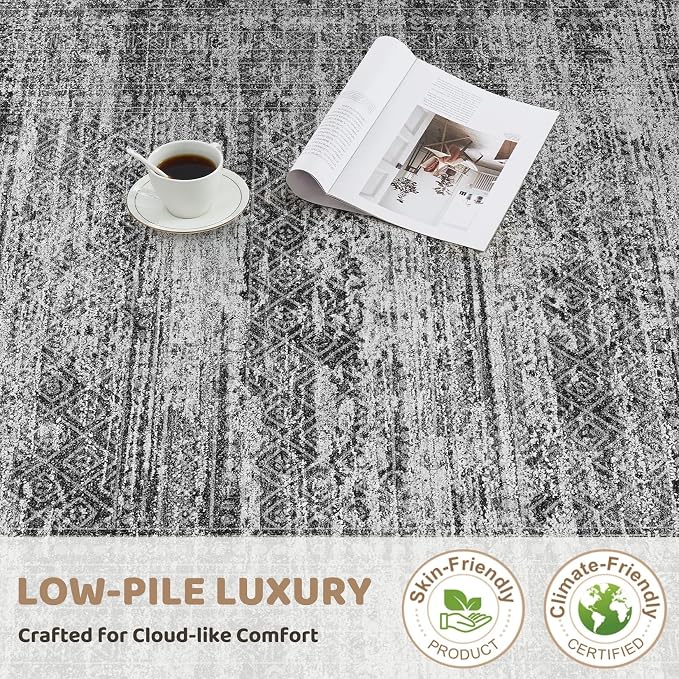 UERMEI 9x12 Area Rug Living Room Rugs - Washable Neutral Modern Abstract Soft Thin Rug Indoor Floor No Slip Rug Carpet for Bedroom Under Dining Table Home Office Decor - Dark Gray