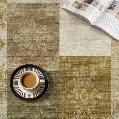 UERMEI 5x7 Area Rug for Living Room - Washable Neutral Modern Abstract Carpet, Non-Slip Soft Large Indoor Floor Rugs for Bedroom Home Office & Under Dining Table Decor, Brown/Green