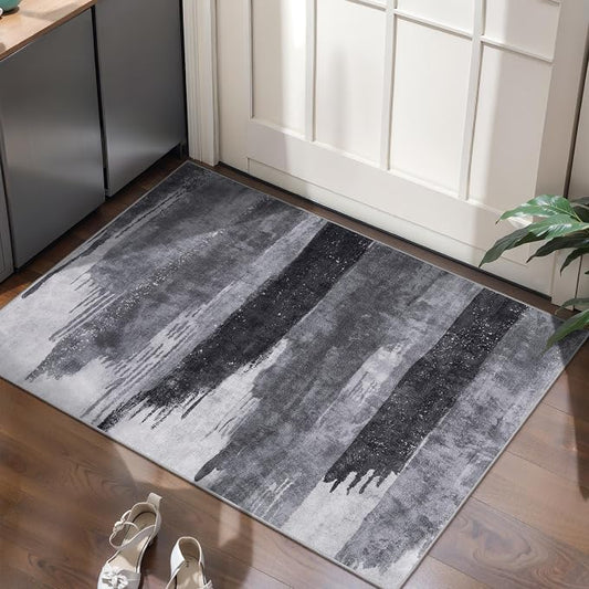 Ciicool Modern Abstract Area Rug 2x3 Washable Small Entryway Rugs,Grey Black Non-Slip Low Pile Throw Entry Rug, Foldable Kitchen Bathroom Rugs Floor Carpet for Entrance Bedroom Indoor Doormat