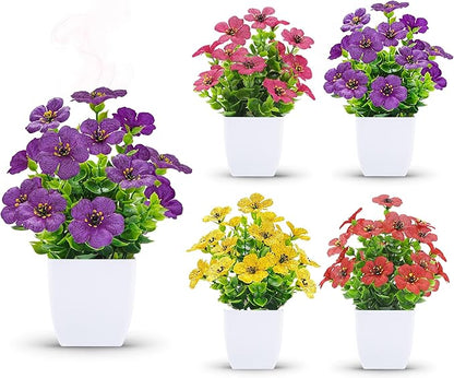 Der Rose 4 Pack Fake Plants with Scented Fragrance Tablets Artificial Flowers for Bathroom Bedroom Office Desk Spring Decor
