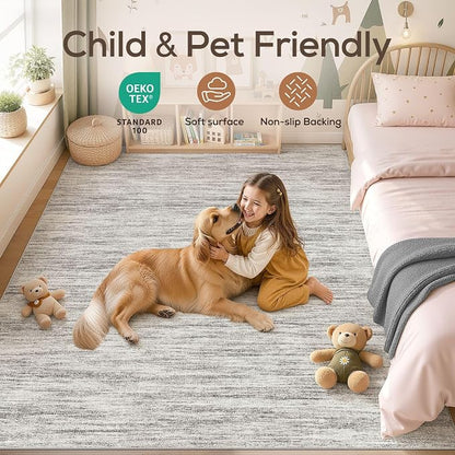 Nakagishi 10X12 Area Rugs Living Room: Washable Large Vintage Rug Neutral Non-Slip Soft Stain Resistant Indoor Carpet for Bedroom Nursery Dining Room Office Playroom - Grey