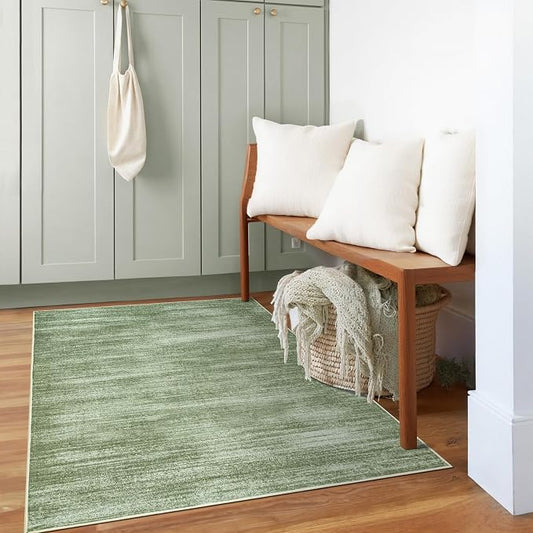 BILEEHOME Modern Abstract Neutral Area Rug 4x6 Olive Green Office Chair Mat for Low Pile Floor Carpet with Non Slip Dark Green 4 x 6 Small Rug for Bedside Dorm Laundry Room