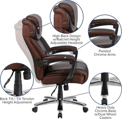 Flash Furniture Hercules Series High-Back Swivel LeatherSoft Office Chair, Ergonomic Executive Chair with Headrest and Adjustable Height, Brown