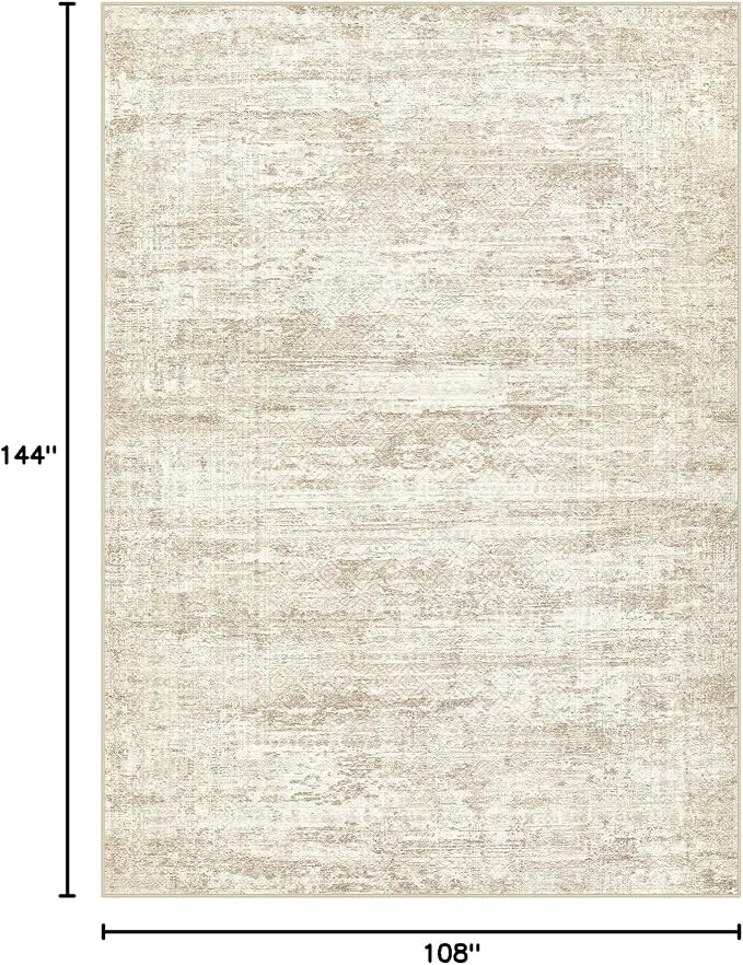 UERMEI 9x12 Washable Area Rug - Neutral Modern Abstract Living Room Rugs, Non-Slip Soft Large Indoor Floor Carpet for Bedroom Home Office & Under Dining Table Decor, Beige/Brown