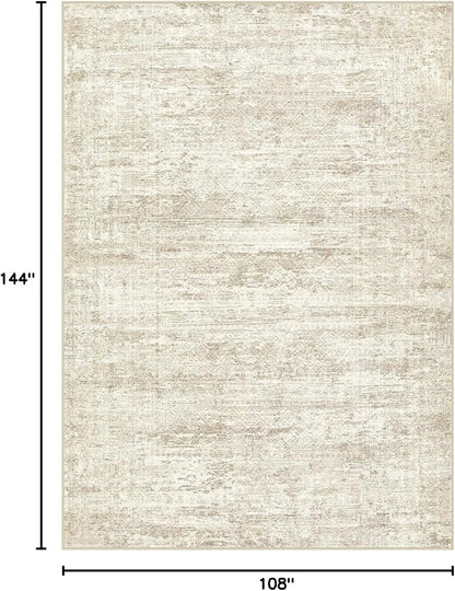 UERMEI 9x12 Washable Area Rug - Neutral Modern Abstract Living Room Rugs, Non-Slip Soft Large Indoor Floor Carpet for Bedroom Home Office & Under Dining Table Decor, Beige/Brown