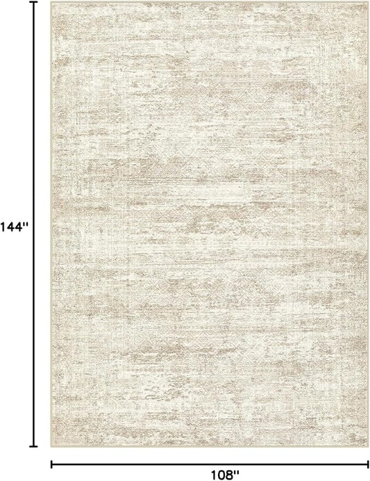 UERMEI 9x12 Washable Area Rug - Neutral Modern Abstract Living Room Rugs, Non-Slip Soft Large Indoor Floor Carpet for Bedroom Home Office & Under Dining Table Decor, Beige/Brown