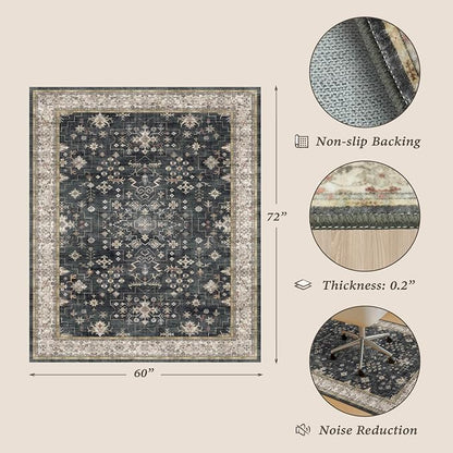 Large Black Modern 5x6 Office Chair Mat for Hard Wood & Tile Floor, Anti-Slip Floor Protector for Heavy Duty Computer Chair, Low Pile Under Desk Rug, Non Slip Rubber Backing