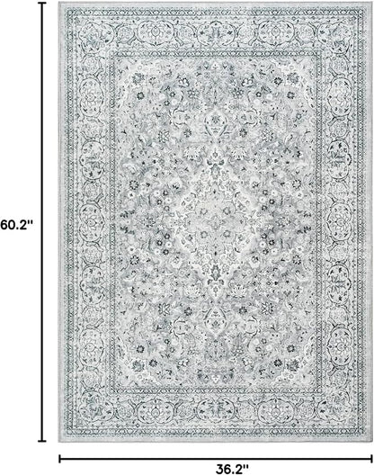 Goideal Washable Rug 3x5, Gray Area Rugs Non Slip, Indoor Low Pile Carpet with Rubber Backing for Living Room Kitchen Bathroom Entryway Office Bedroom