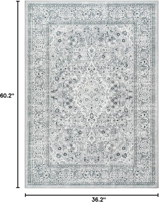 Goideal Washable Rug 3x5, Gray Area Rugs Non Slip, Indoor Low Pile Carpet with Rubber Backing for Living Room Kitchen Bathroom Entryway Office Bedroom