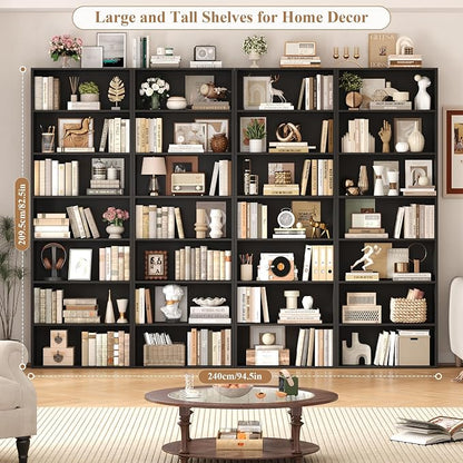 FACBOTALL 82" Tall Bookshelf Set of 2, 7-Tier Double Open Shelves Bookcase,Freestanding Display Storage Shelves, Tall Bookcase Home Decor Furniture for Home Office,Living Room,Bedroom, Black
