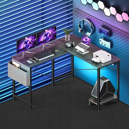 L Shaped Desk Gaming Computer 50 Inch Corner Desks Work Table for Writing Study Student with Wood Tabletop Metal Frame CPU Stand Side Bag for Home Office Small Place, Grey