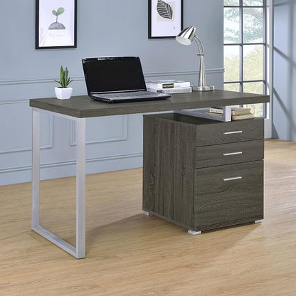 Coaster Home Furnishings Brennan Modern Contemporary Home Office 3-Drawer Writing Desk with Drawers Computer Desk Study Table File Cabinet Storage Silver Metal Frame Weathered Grey 800520