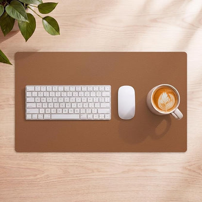 AFIING Leather Desk Mat 35.4" x 17", Brown | Dual-Sided Cork & PU Leather, Large Mouse Pad, Non-Slip & Waterproof