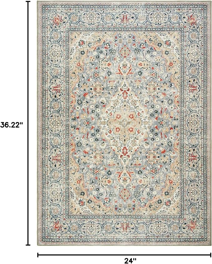 Goideal Washable Entry Rug 2x3, Beige Small Area Rugs Non Slip, Indoor Low Pile Carpet with Rubber Backing for Bathroom Kitchen Entryway Office