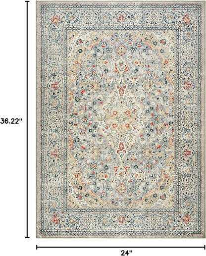 Goideal Washable Entry Rug 2x3, Beige Small Area Rugs Non Slip, Indoor Low Pile Carpet with Rubber Backing for Bathroom Kitchen Entryway Office