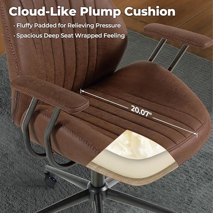 ovios Executive Ergonomic Office Chair, High Back Comfy Faux Suede Leather Computer Chairs, Mid-Century Modern Swivel Rolling Task Armchair, Dark Brown