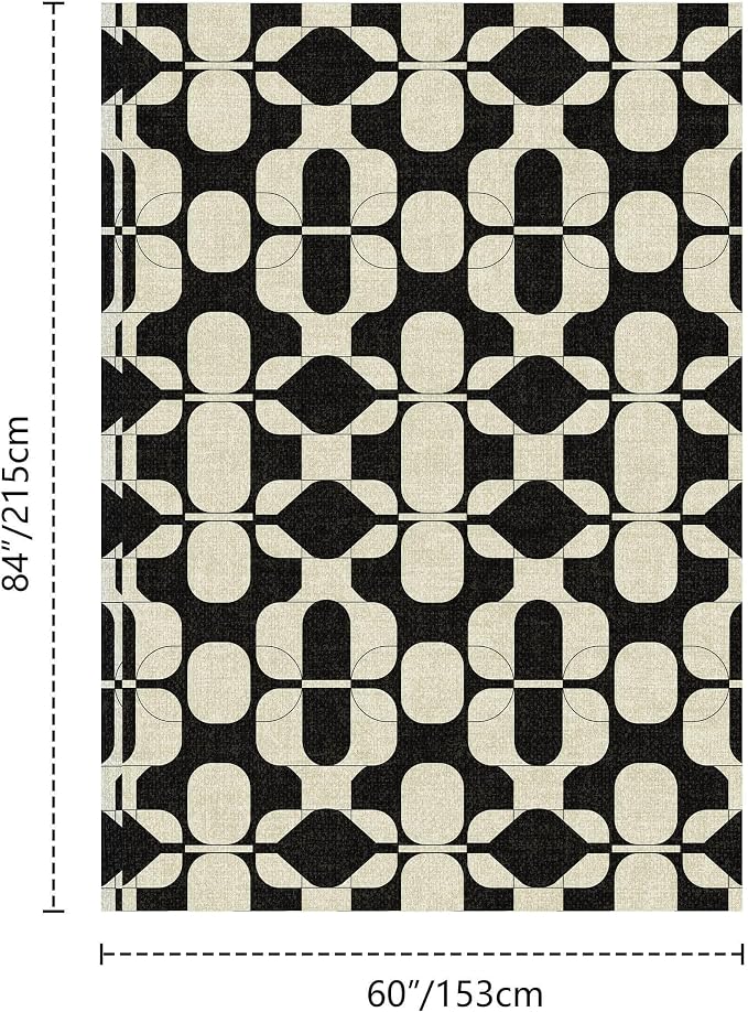 Latte&Fog 5x7 Area Rugs for Living Room Bedroom, Black Vintage Washable Rug, Boho Non Slip Low Pile Carpet for Dining Room, Dorm, Classroom, College Dorm, Farmhouse and Home Office - Black Beige