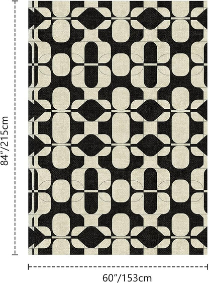 Latte&Fog 5x7 Area Rugs for Living Room Bedroom, Black Vintage Washable Rug, Boho Non Slip Low Pile Carpet for Dining Room, Dorm, Classroom, College Dorm, Farmhouse and Home Office - Black Beige