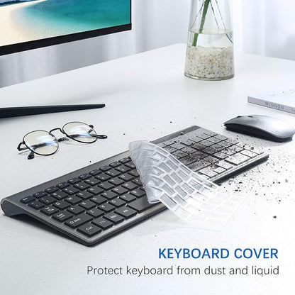 Wireless Keyboard and Mouse Ultra Slim Combo, TopMate 2.4G Silent Compact USB 2400DPI Mouse and Scissor Switch Keyboard Set with Cover, Batteries Included, for PC/Laptop/Windows/Mac - Gray Black