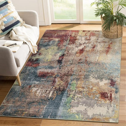 Lahome Modern Abstract Area Rug - 3x5 Washable Bedroom Rug Soft Throw Entry Mat Non-Slip, Contemporary Faux Wool Stain Resistant Floor Carpet for Living Room Kitchen Chair Door,Red/Multi