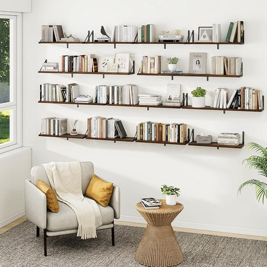 Heimlove Floating Book Shelves for Wall,35.4 Inches Long Wall Mounted Bookshelves,Heavy Duty Bracket Shelves for Living Room Kitchen,Laundry Room Storage & Decor,Set of 3,Walnut