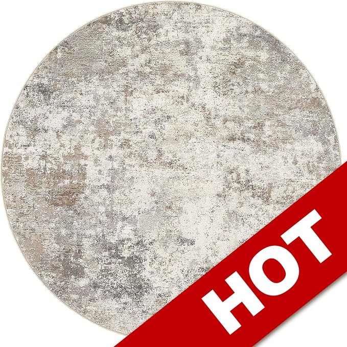 UERMEI 6ft Round Area Rug Living Room Rugs - 6x6 Washable Neutral Modern Abstract Soft Thin Rug Indoor Floor No Slip Rug Carpet for Bedroom Under Dining Table Home Office Decor - Brown Grey