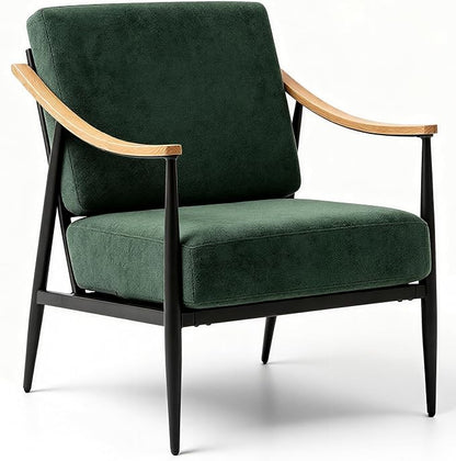 RNKSFX Modern Accent Chair for Living Room Bedroom Mid Century Arm Chair Upholstered Office Accent Chair Comfy Waiting Room Chair with Metal Frame, Green