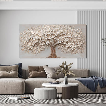 Canvas Wall Art Decor Prints Botanical Wall Art Pictures for Living Room Canvas Art Wall Decor Tree of Life Wall Art Decor Modern Large White Wall Art Prints Artwork for Walls Bedroom Office Decor 24" X 48"