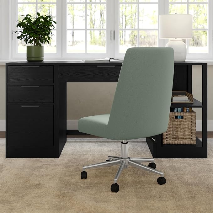 Martha Stewart Maeve Swivel Task Chair with Height Adjustable Seat for Home Office in Sage Fabric with Polished Nickel Frame