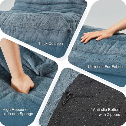 Hobestluk Adults Bean Bag Chair Faux Fur BeanBag Couch for Living Room | Bluegrey Plush,Ergonomic Design,Memory Foam,UltraSoft,Anti-slip Bottom,No Assembly Required,Decorative Style for Living Room
