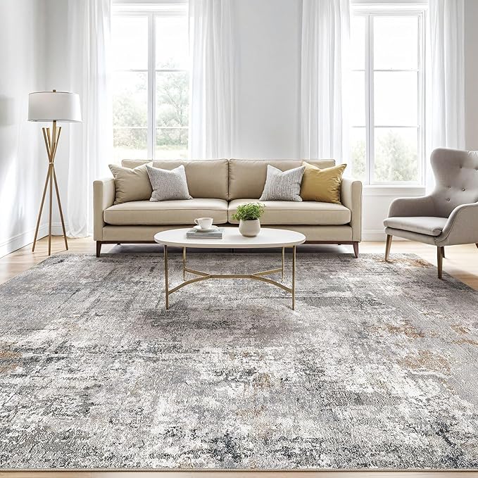 LOONGRUG 7x10 Area Rug Living Room: Washable Large Abstract Soft Stain Resistant Indoor Floor Rugs Non Slip Accent Carpet for Bedroom Nursery Playroom Office Dining Room Dorm Home House- Gray Rust