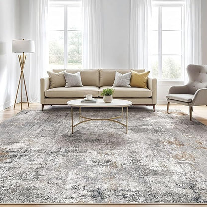 LOONGRUG 7x10 Area Rug Living Room: Washable Large Abstract Soft Stain Resistant Indoor Floor Rugs Non Slip Accent Carpet for Bedroom Nursery Playroom Office Dining Room Dorm Home House- Gray Rust