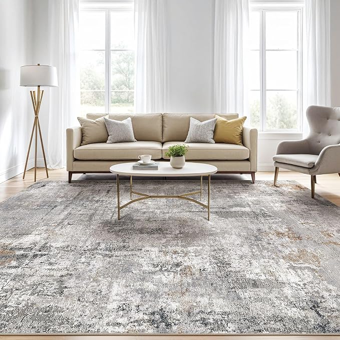 6x9 Area Rugs Washable Rug: Large Abstract Modern Soft Stain Resistant Indoor Floor Non Slip Accent Carpet for Living Room Bedroom Nursery Playroom Dining Room Office Dorm Home House- Gray Rust