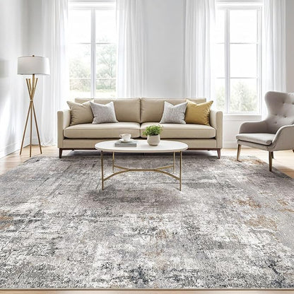 6x9 Area Rugs Washable Rug: Large Abstract Modern Soft Stain Resistant Indoor Floor Non Slip Accent Carpet for Living Room Bedroom Nursery Playroom Dining Room Office Dorm Home House- Gray Rust