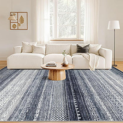 Nakagishi 8x10 Area Rugs Living Room: Washable Boho Large Neutral Soft Modern Rug Stain Resistant Moroccan Non Slip Indoor Floor Carpet for Bedroom Nursery Kids Playroom Office Dining Room- Blue