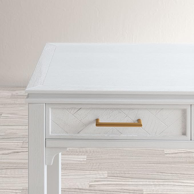 Jofran Mid-Century Modern Acacia Wood Writing Desk with 3 Drawers and USB Charging Port, 48 Inch Computer Desk for Home Office Work, Blanc