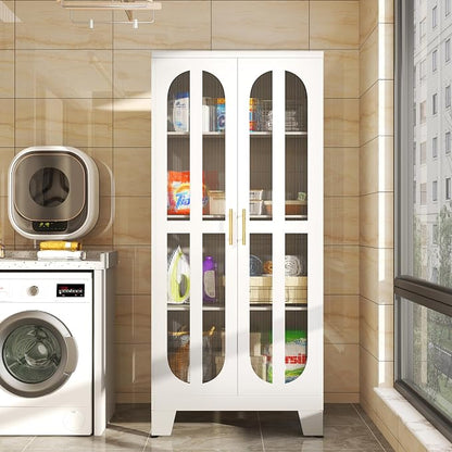 erosoei Metal Kitchen Pantry Storage Cabinet,Food Pantries Cabinets with Acrylic Glass Doors and Adjustable Shelves,Storage Cupboard for Kitchen, Living Room, Laundry Room and Dinning Room 61.02”H
