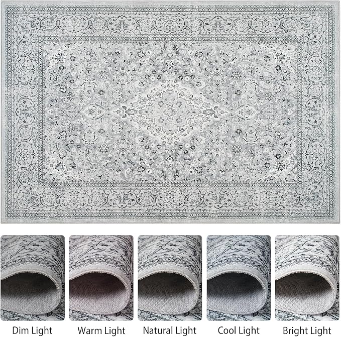 Goideal Washable Rug 6x9, Gray Area Rugs Non Slip, Indoor Low Pile Carpet with Rubber Backing for Living Room Kitchen Bathroom Entryway Office Bedroom