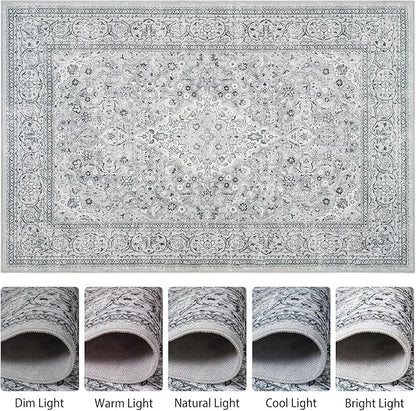 Goideal Washable Rug 6x9, Gray Area Rugs Non Slip, Indoor Low Pile Carpet with Rubber Backing for Living Room Kitchen Bathroom Entryway Office Bedroom
